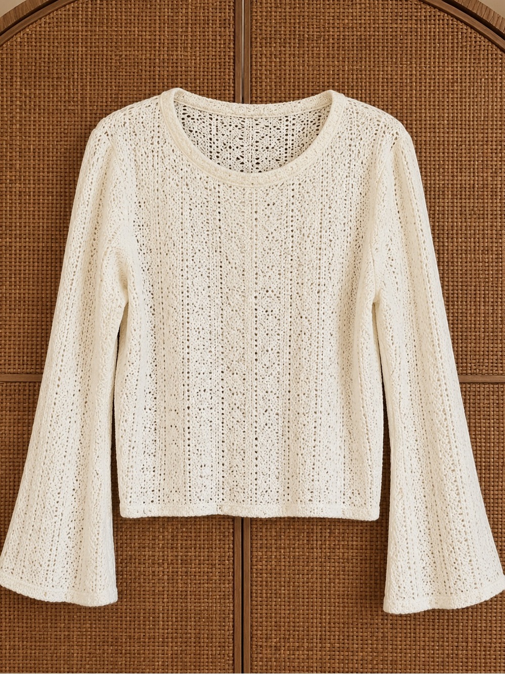 Women's Cream Open-Knit Long Sleeve Sweater Top